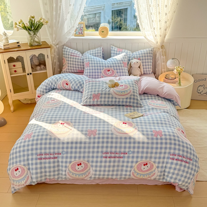 91家纺网 家纺一手货源 找家纺 丝芙妮家居（原乐视家纺） 2025春夏新款水洗皱皱棉印花四件套 蛋糕喵