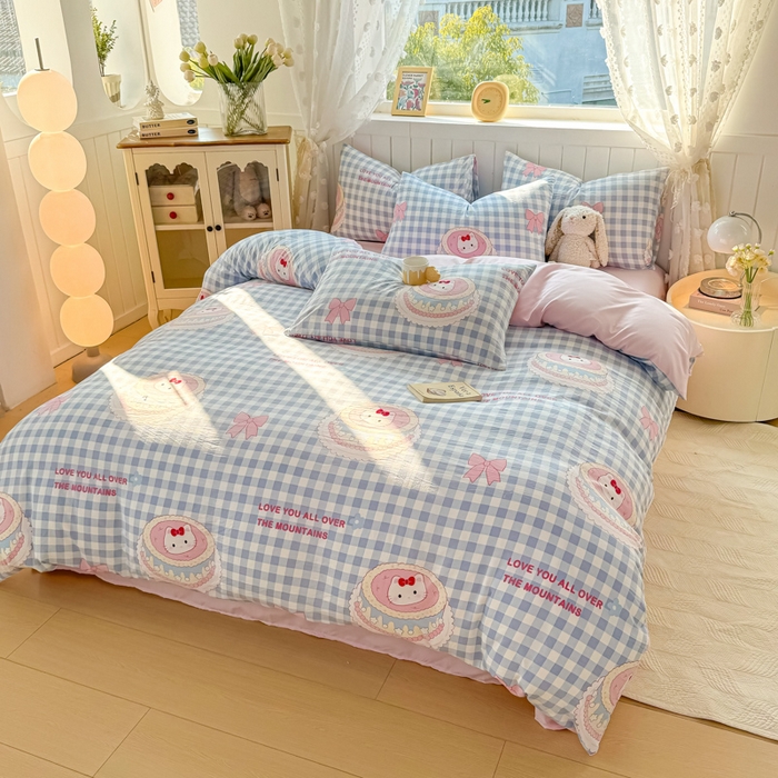 91家纺网 家纺一手货源 找家纺 丝芙妮家居（原乐视家纺） 2025春夏新款水洗皱皱棉印花四件套 蛋糕喵