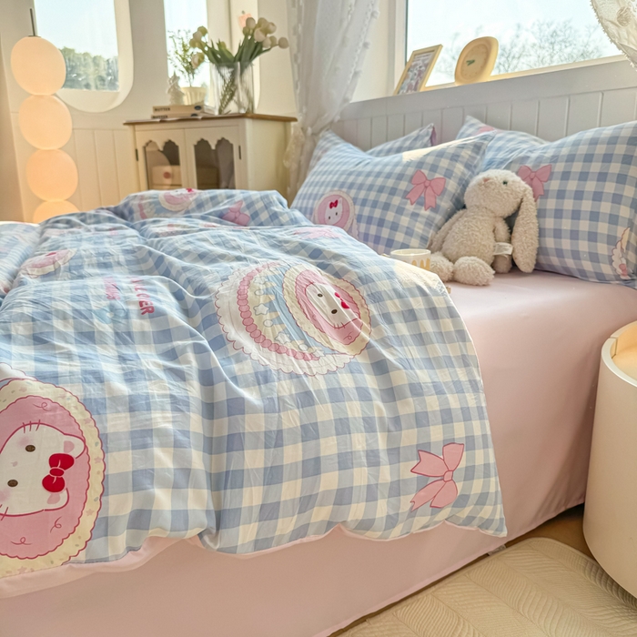 91家纺网 家纺一手货源 找家纺 丝芙妮家居（原乐视家纺） 2025春夏新款水洗皱皱棉印花四件套 蛋糕喵