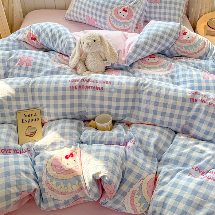 91家纺网 家纺一手货源 找家纺 丝芙妮家居（原乐视家纺） 2025春夏新款水洗皱皱棉印花四件套 蛋糕喵