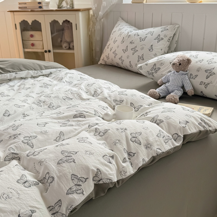 91家纺网 家纺一手货源 找家纺 丝芙妮家居（原乐视家纺） 2025春夏新款水洗皱皱棉印花四件套 蝶舞