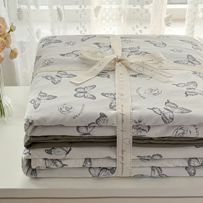 91家纺网 家纺一手货源 找家纺 丝芙妮家居（原乐视家纺） 2025春夏新款水洗皱皱棉印花四件套 蝶舞