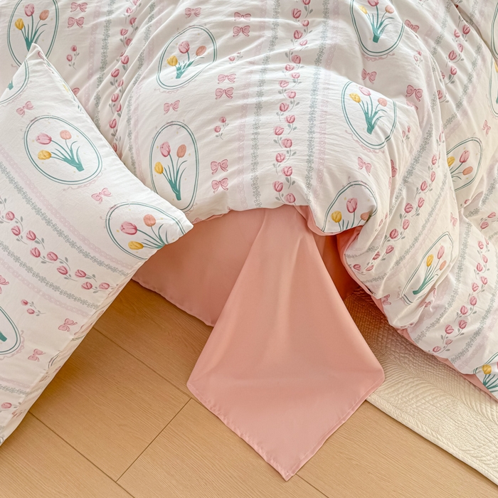 91家纺网 家纺一手货源 找家纺 丝芙妮家居（原乐视家纺） 2025春夏新款水洗皱皱棉印花四件套 粉黛