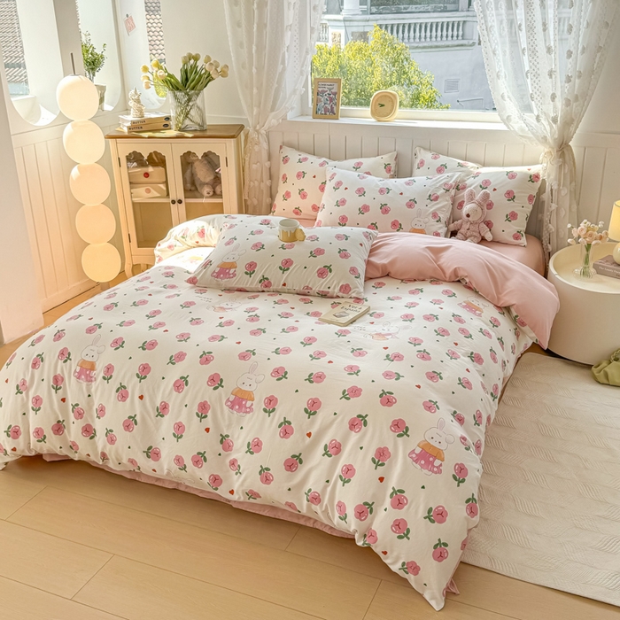 91家纺网 家纺一手货源 找家纺 丝芙妮家居（原乐视家纺） 2025春夏新款水洗皱皱棉印花四件套 花朵朵