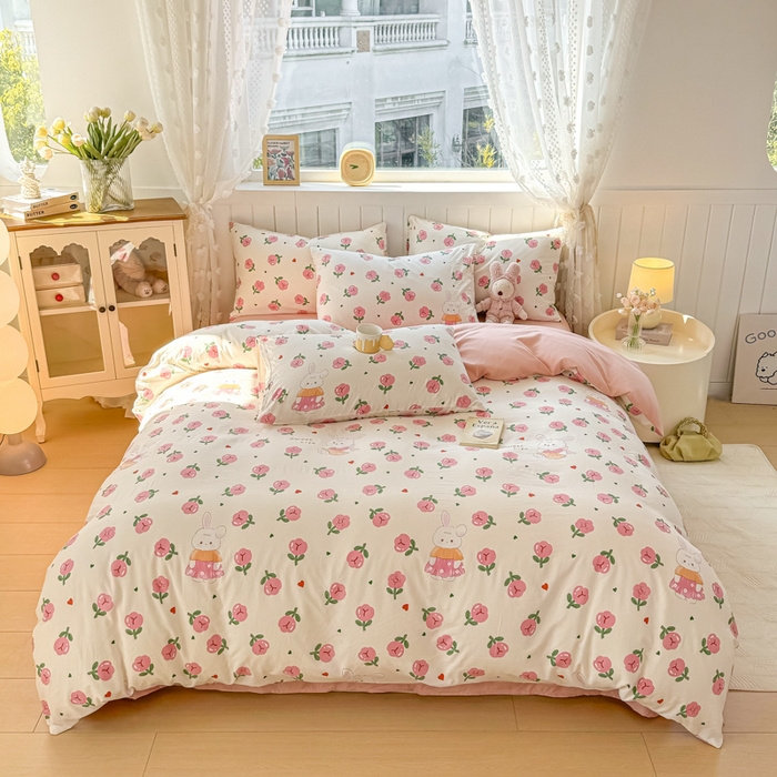 91家纺网 家纺一手货源 找家纺 丝芙妮家居（原乐视家纺） 2025春夏新款水洗皱皱棉印花四件套 花朵朵