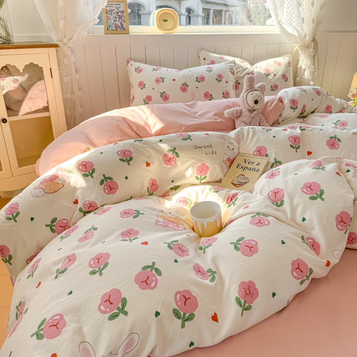 91家纺网 家纺一手货源 找家纺 丝芙妮家居（原乐视家纺） 2025春夏新款水洗皱皱棉印花四件套 花朵朵