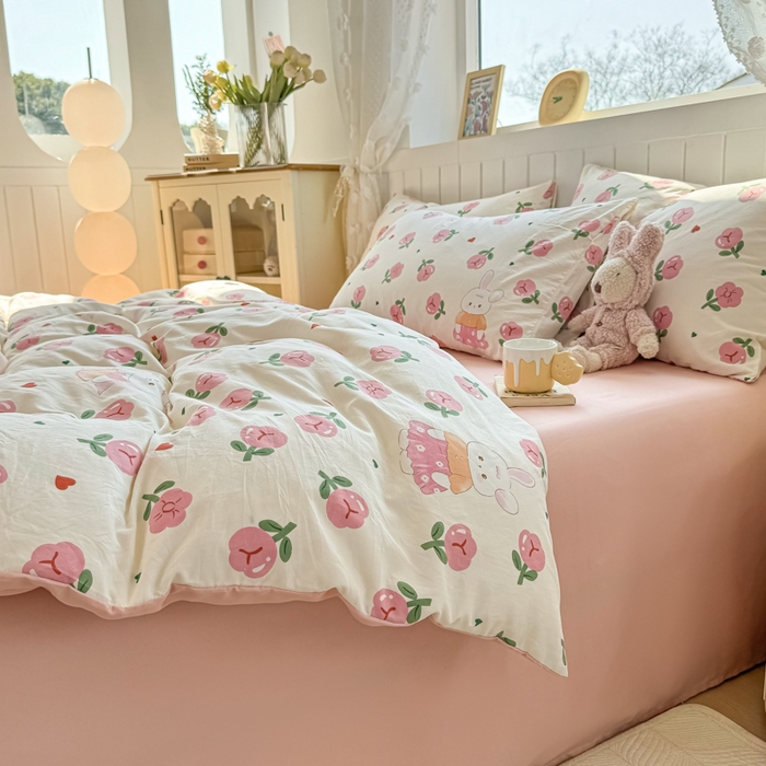 91家纺网 家纺一手货源 找家纺 丝芙妮家居（原乐视家纺） 2025春夏新款水洗皱皱棉印花四件套 花朵朵