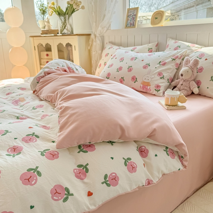 91家纺网 家纺一手货源 找家纺 丝芙妮家居（原乐视家纺） 2025春夏新款水洗皱皱棉印花四件套 花朵朵