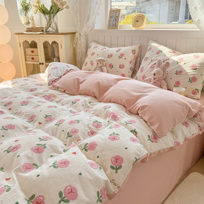 91家纺网 家纺一手货源 找家纺 丝芙妮家居（原乐视家纺） 2025春夏新款水洗皱皱棉印花四件套 花朵朵