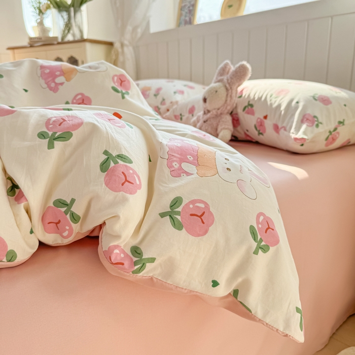 91家纺网 家纺一手货源 找家纺 丝芙妮家居（原乐视家纺） 2025春夏新款水洗皱皱棉印花四件套 花朵朵