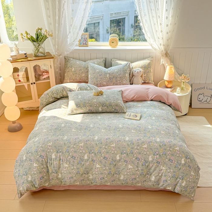 91家纺网 家纺一手货源 找家纺 丝芙妮家居（原乐视家纺） 2025春夏新款水洗皱皱棉印花四件套 花里