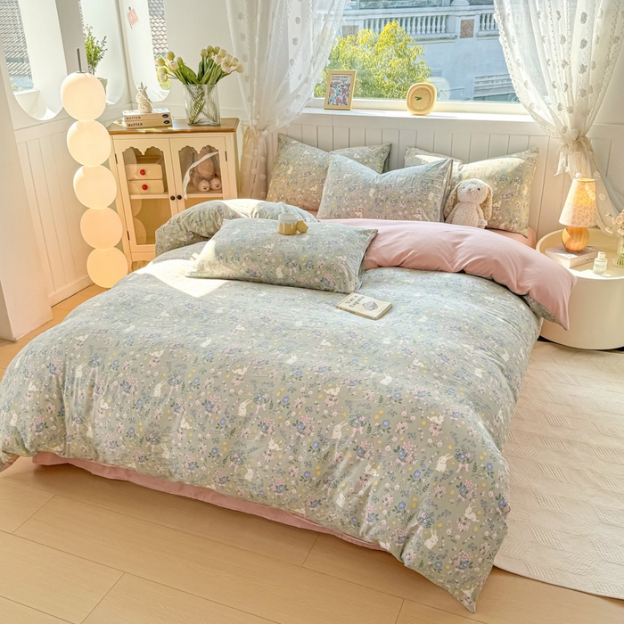 91家纺网 家纺一手货源 找家纺 丝芙妮家居（原乐视家纺） 2025春夏新款水洗皱皱棉印花四件套 花里