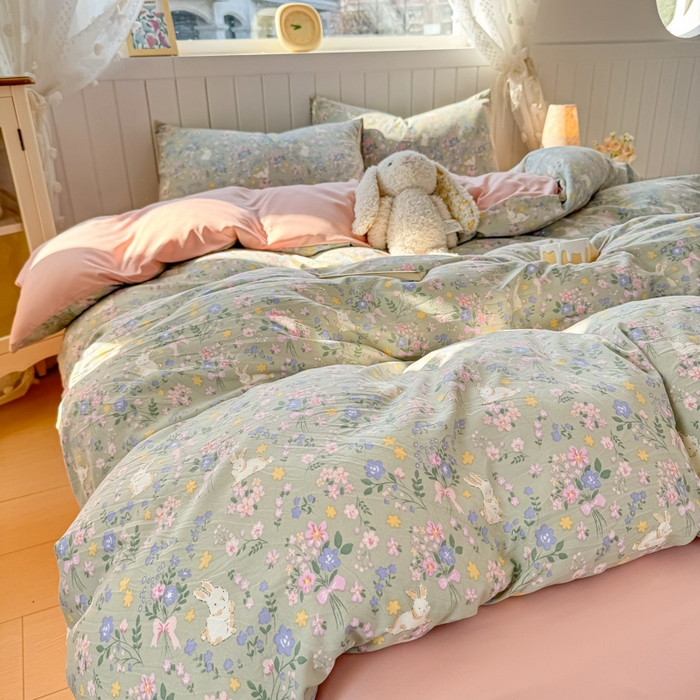 91家纺网 家纺一手货源 找家纺 丝芙妮家居（原乐视家纺） 2025春夏新款水洗皱皱棉印花四件套 花里