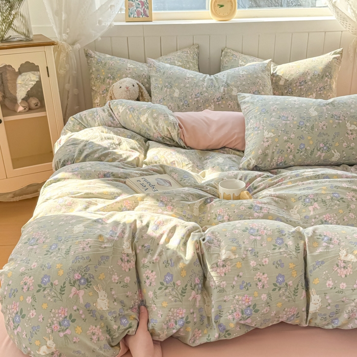 91家纺网 家纺一手货源 找家纺 丝芙妮家居（原乐视家纺） 2025春夏新款水洗皱皱棉印花四件套 花里