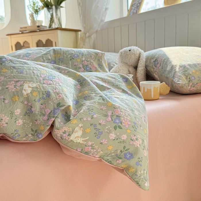 91家纺网 家纺一手货源 找家纺 丝芙妮家居（原乐视家纺） 2025春夏新款水洗皱皱棉印花四件套 花里