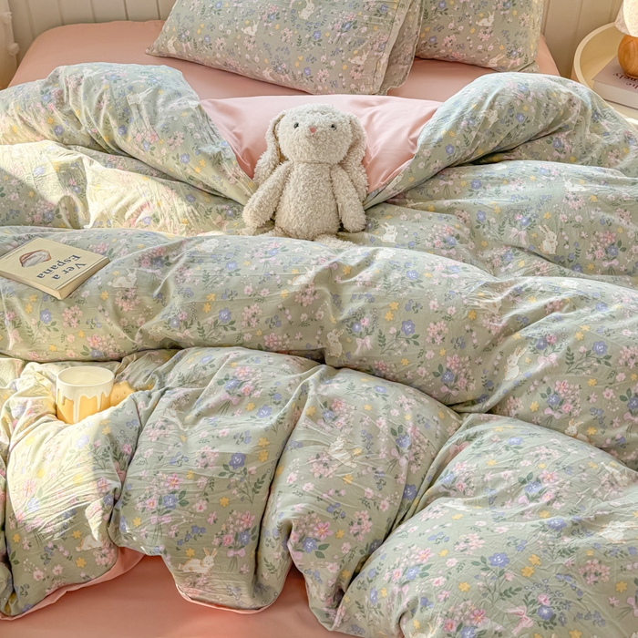 91家纺网 家纺一手货源 找家纺 丝芙妮家居（原乐视家纺） 2025春夏新款水洗皱皱棉印花四件套 花里