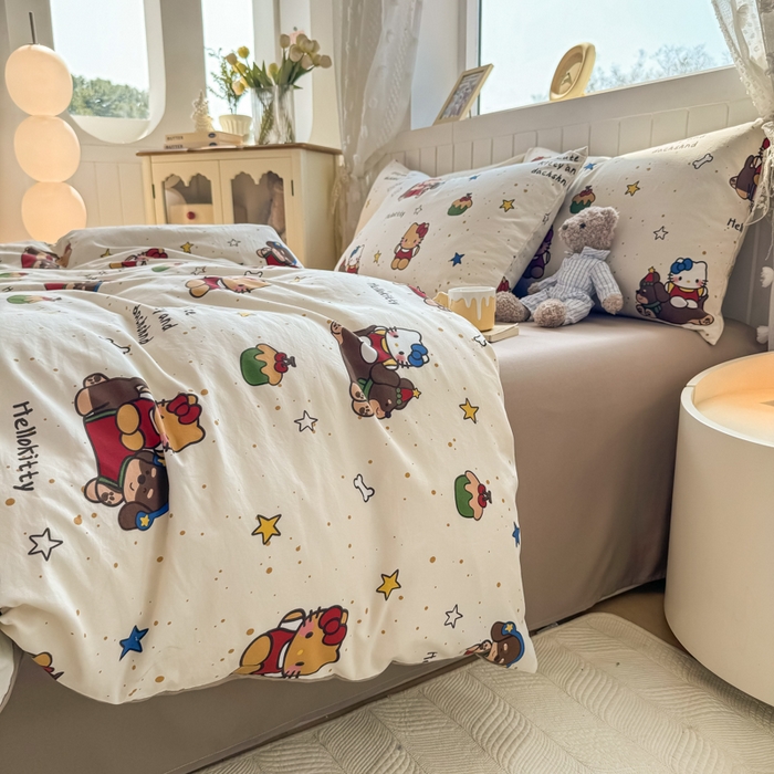 91家纺网 家纺一手货源 找家纺 丝芙妮家居（原乐视家纺） 2025春夏新款水洗皱皱棉印花四件套 凯蒂