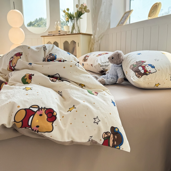 91家纺网 家纺一手货源 找家纺 丝芙妮家居（原乐视家纺） 2025春夏新款水洗皱皱棉印花四件套 凯蒂