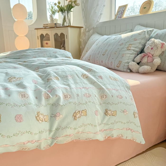 91家纺网 家纺一手货源 找家纺 丝芙妮家居（原乐视家纺） 2025春夏新款水洗皱皱棉印花四件套 可妮熊