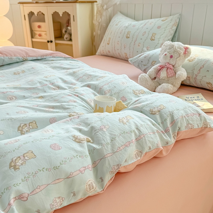 91家纺网 家纺一手货源 找家纺 丝芙妮家居（原乐视家纺） 2025春夏新款水洗皱皱棉印花四件套 可妮熊