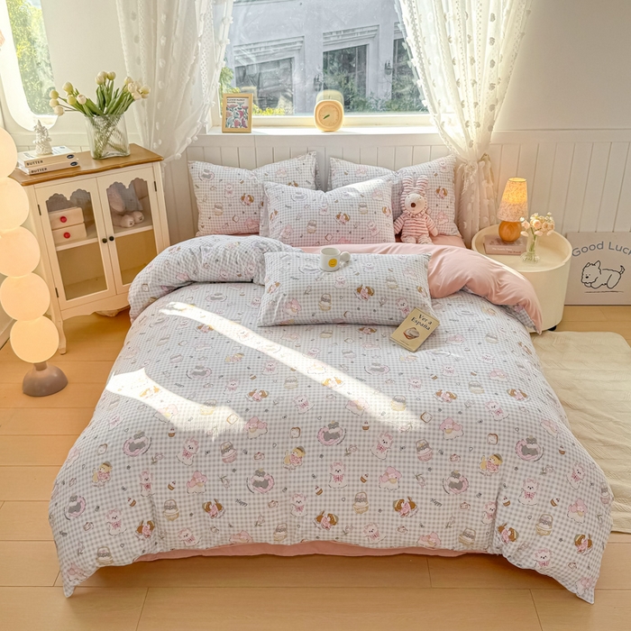 91家纺网 家纺一手货源 找家纺 丝芙妮家居（原乐视家纺） 2025春夏新款水洗皱皱棉印花四件套 奶芙