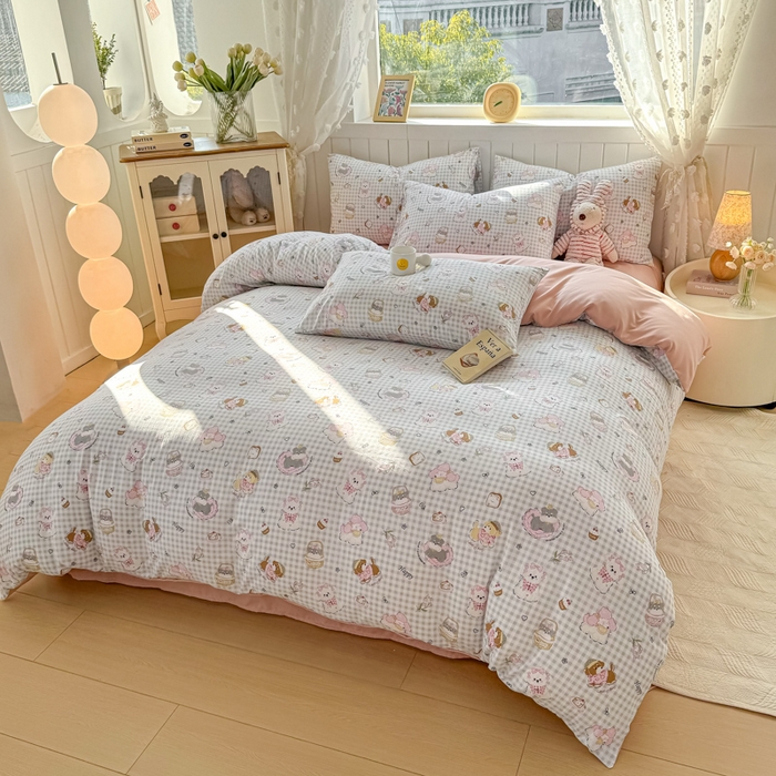 91家纺网 家纺一手货源 找家纺 丝芙妮家居（原乐视家纺） 2025春夏新款水洗皱皱棉印花四件套 奶芙