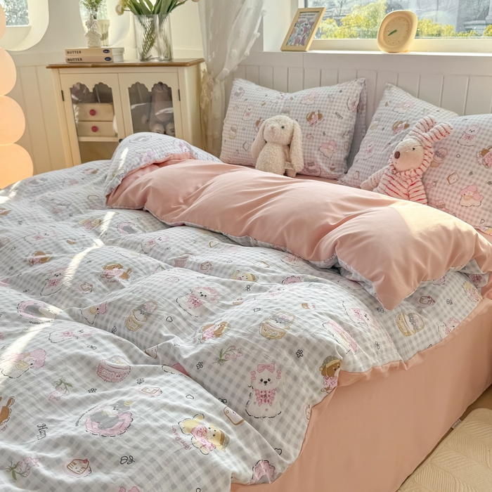 91家纺网 家纺一手货源 找家纺 丝芙妮家居（原乐视家纺） 2025春夏新款水洗皱皱棉印花四件套 奶芙