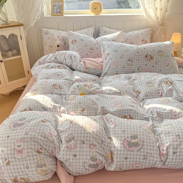 91家纺网 家纺一手货源 找家纺 丝芙妮家居（原乐视家纺） 2025春夏新款水洗皱皱棉印花四件套 奶芙