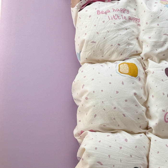 91家纺网 家纺一手货源 找家纺 丝芙妮家居（原乐视家纺） 2025春夏新款水洗皱皱棉印花四件套 奶油狗