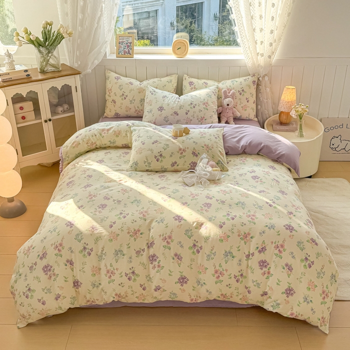 91家纺网 家纺一手货源 找家纺 丝芙妮家居（原乐视家纺） 2025春夏新款水洗皱皱棉印花四件套 浅夏