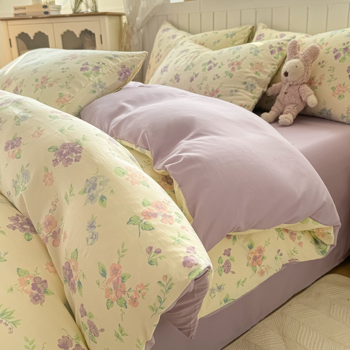 91家纺网 家纺一手货源 找家纺 丝芙妮家居（原乐视家纺） 2025春夏新款水洗皱皱棉印花四件套 浅夏