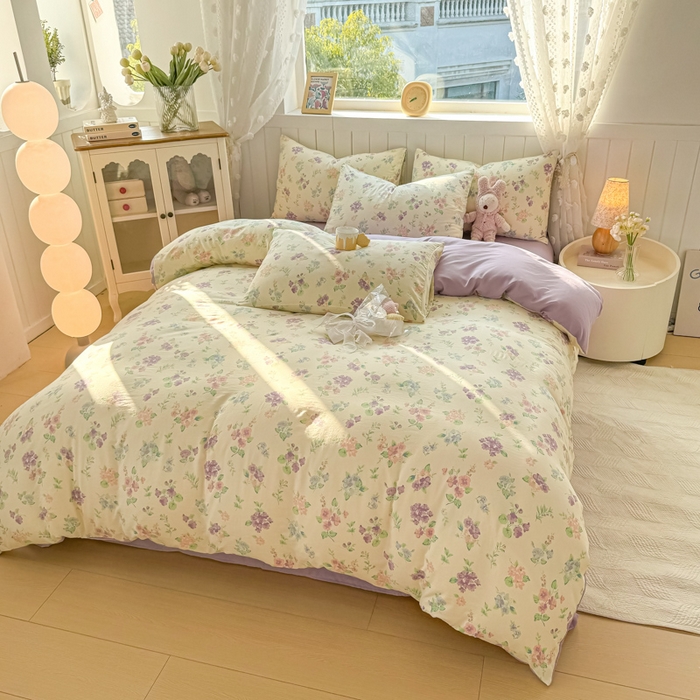 91家纺网 家纺一手货源 找家纺 丝芙妮家居（原乐视家纺） 2025春夏新款水洗皱皱棉印花四件套 浅夏