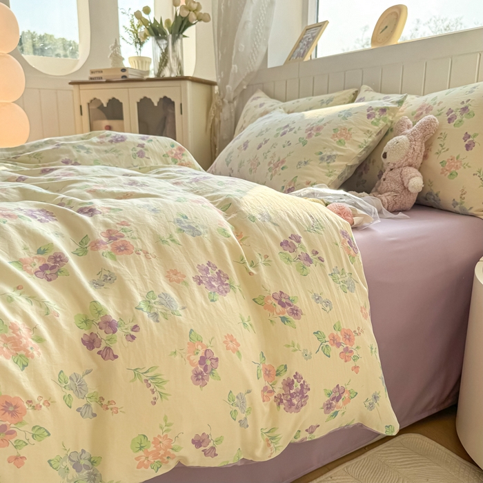 91家纺网 家纺一手货源 找家纺 丝芙妮家居（原乐视家纺） 2025春夏新款水洗皱皱棉印花四件套 浅夏