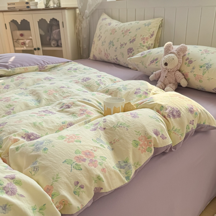 91家纺网 家纺一手货源 找家纺 丝芙妮家居（原乐视家纺） 2025春夏新款水洗皱皱棉印花四件套 浅夏