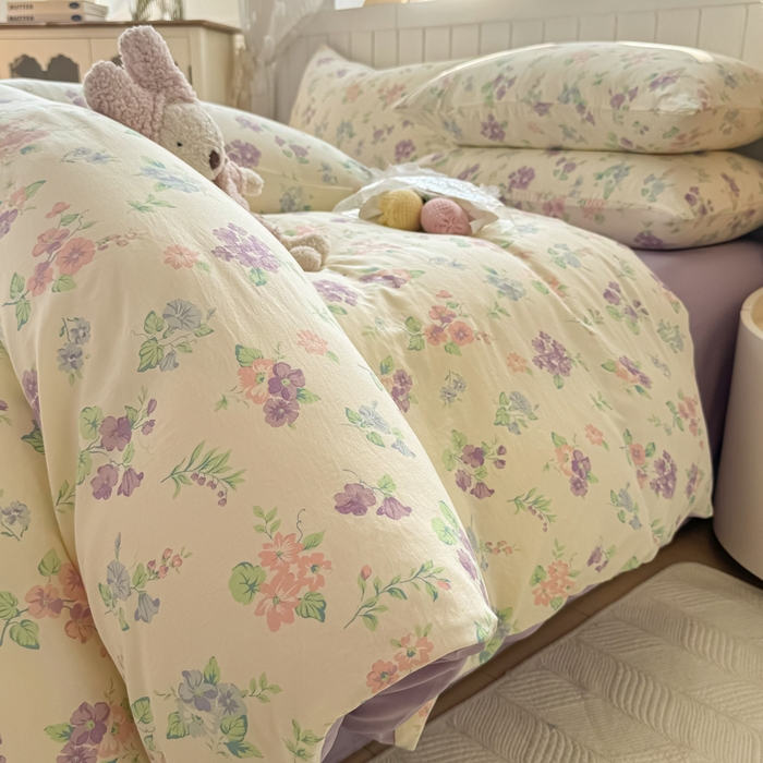 91家纺网 家纺一手货源 找家纺 丝芙妮家居（原乐视家纺） 2025春夏新款水洗皱皱棉印花四件套 浅夏