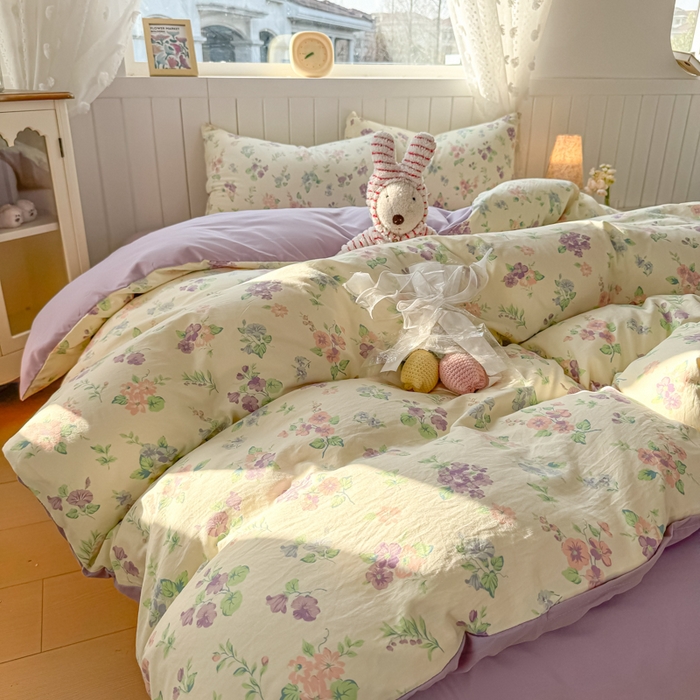 91家纺网 家纺一手货源 找家纺 丝芙妮家居（原乐视家纺） 2025春夏新款水洗皱皱棉印花四件套 浅夏