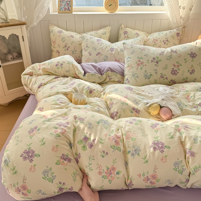 91家纺网 家纺一手货源 找家纺 丝芙妮家居（原乐视家纺） 2025春夏新款水洗皱皱棉印花四件套 浅夏