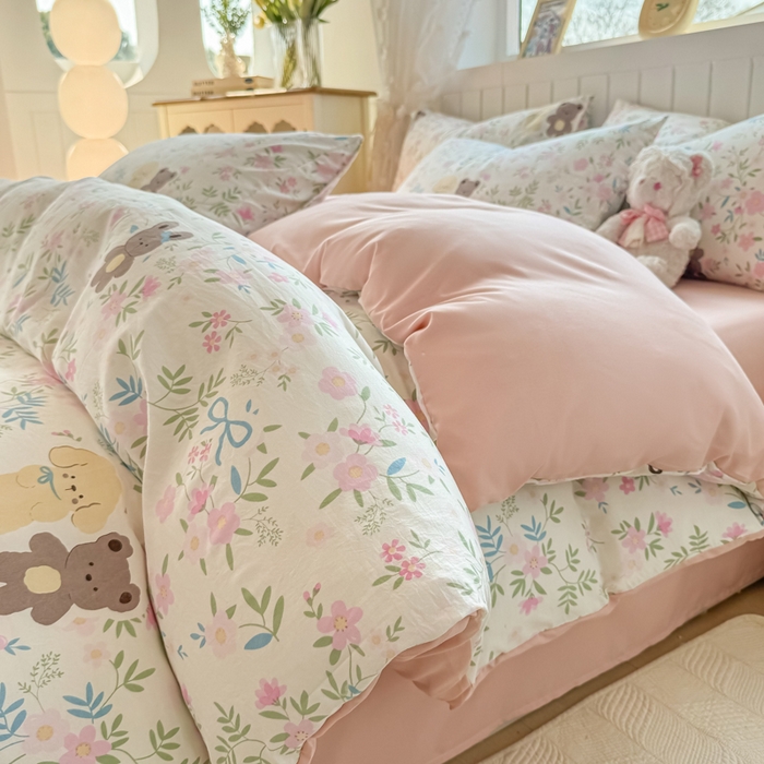 91家纺网 家纺一手货源 找家纺 丝芙妮家居（原乐视家纺） 2025春夏新款水洗皱皱棉印花四件套 甜茶派对