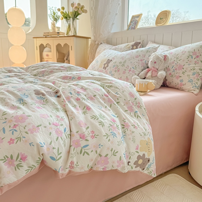 91家纺网 家纺一手货源 找家纺 丝芙妮家居（原乐视家纺） 2025春夏新款水洗皱皱棉印花四件套 甜茶派对