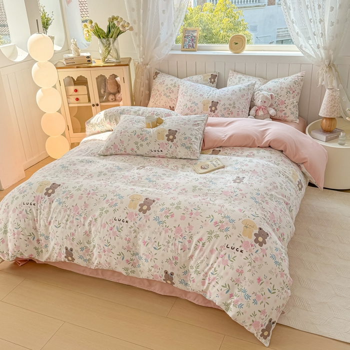 91家纺网 家纺一手货源 找家纺 丝芙妮家居（原乐视家纺） 2025春夏新款水洗皱皱棉印花四件套 甜茶派对