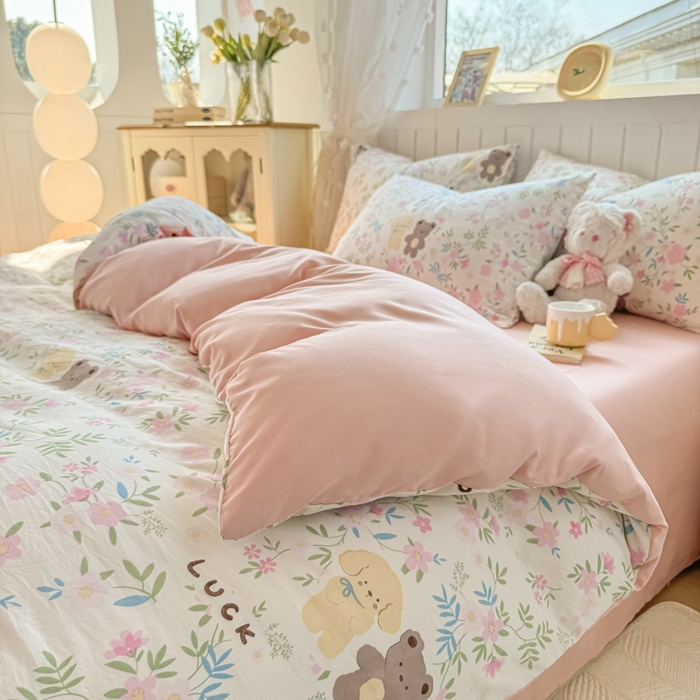 91家纺网 家纺一手货源 找家纺 丝芙妮家居（原乐视家纺） 2025春夏新款水洗皱皱棉印花四件套 甜茶派对