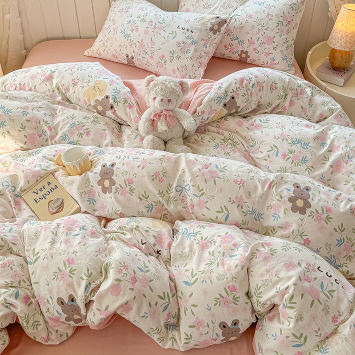 91家纺网 家纺一手货源 找家纺 丝芙妮家居（原乐视家纺） 2025春夏新款水洗皱皱棉印花四件套 甜茶派对