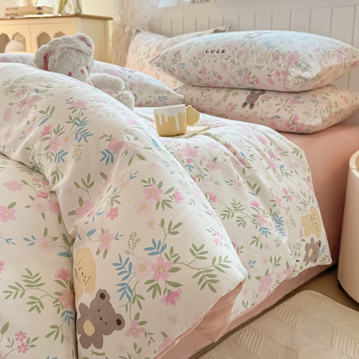 91家纺网 家纺一手货源 找家纺 丝芙妮家居（原乐视家纺） 2025春夏新款水洗皱皱棉印花四件套 甜茶派对