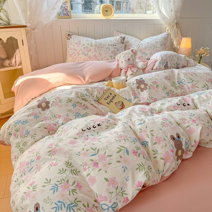 91家纺网 家纺一手货源 找家纺 丝芙妮家居（原乐视家纺） 2025春夏新款水洗皱皱棉印花四件套 甜茶派对