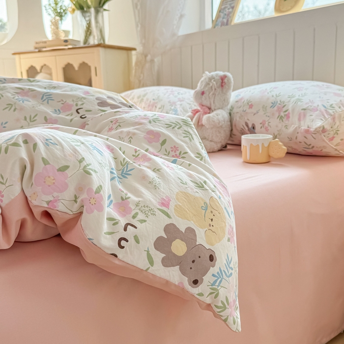 91家纺网 家纺一手货源 找家纺 丝芙妮家居（原乐视家纺） 2025春夏新款水洗皱皱棉印花四件套 甜茶派对