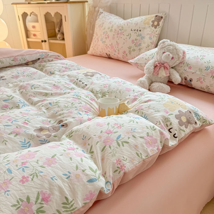 91家纺网 家纺一手货源 找家纺 丝芙妮家居（原乐视家纺） 2025春夏新款水洗皱皱棉印花四件套 甜茶派对