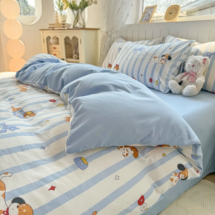 91家纺网 家纺一手货源 找家纺 丝芙妮家居（原乐视家纺） 2025春夏新款水洗皱皱棉印花四件套 甜宠小狗