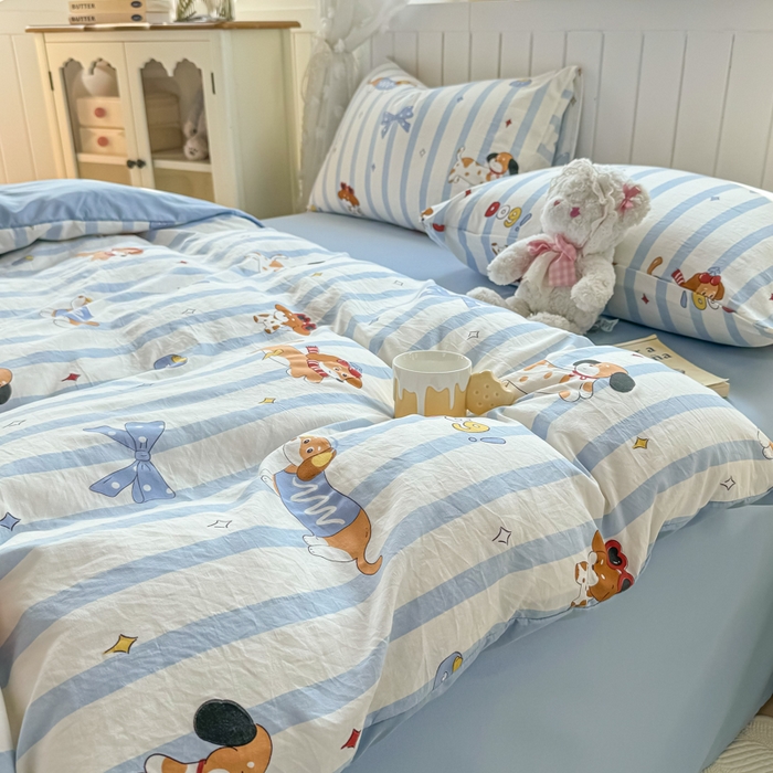 91家纺网 家纺一手货源 找家纺 丝芙妮家居（原乐视家纺） 2025春夏新款水洗皱皱棉印花四件套 甜宠小狗