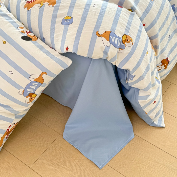 91家纺网 家纺一手货源 找家纺 丝芙妮家居（原乐视家纺） 2025春夏新款水洗皱皱棉印花四件套 甜宠小狗