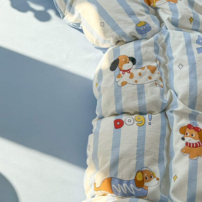 91家纺网 家纺一手货源 找家纺 丝芙妮家居（原乐视家纺） 2025春夏新款水洗皱皱棉印花四件套 甜宠小狗